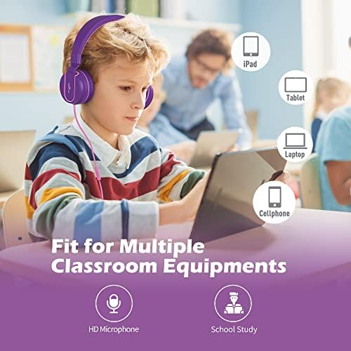 Stylish AILIHEN I35 Kids Foldable Headphones with Safe 93 d B Volume Limiting and HD Microphone – Perfectly Designed for Learning and Fun on Chromebooks, Laptops, and Tablets – Trendy Pink and Purple Color for Young Explorers and Students