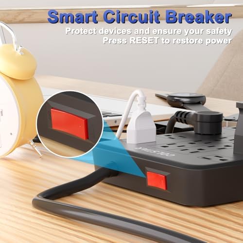 High-Capacity Surge Protector Power Strip with 22 Outlets and 5 Fast-Charging USB Ports | 2700 Joules Surge Protection | 1875 W/15 A Heavy-Duty Design | Wall Mountable with 6 ft Extension Cord | Ideal for Home, Office, and Gaming Rooms – Ultimate Device Safety & Charging Efficiency