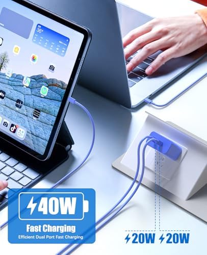 Ultra-Fast 40 W Dual-Port USB-C Charger with 4 Premium 6 FT Cables | Perfect for i Phone 16/15 Pro Max, i Pad Pro & Samsung S24 | Compact, Travel-Ready Design for Effortless Charging | Experience Rapid Power Delivery & Versatile Compatibility for All Devices