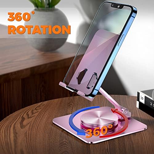 360 Rotatable Foldable Phone Stand for Desk,Fully Adjustable Desktop Phone Holder Cradle Dock Compatible with iPhone 16 15 14 13 12 11 Pro Max,Tablets,All Phones(Pink) – Enhanced Compatibility and Speed