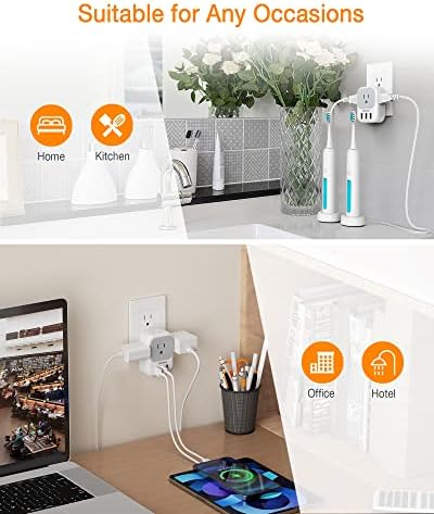 TESSAN Ultimate USB Charger Block – 3-Port Wall Plug Adapter with 4-Box Splitter for Effortless Multi-Device Charging at Home, Office, or Travel – Compact Design with Surge Protection and Enhanced Compatibility for Your Essential Electronics