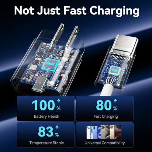 30 W USB-C Fast Charging Block with 10 FT Type C Cable – Ultimate Charging Solution for i Phone 16/15 Series and Beyond – Compact, High-Efficiency Power Adapter for Home and Travel Use – Safe and Reliable Device Charging