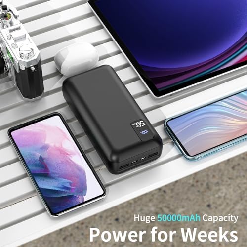 Massive 50000 m Ah Power Bank with 22.5 W Fast Charging – High-Capacity Portable Charger for Quick USB-C Recharges, Triple Output Compatibility, and LED Battery Monitor – Ideal External Battery Pack for All Devices, Perfect for Travel and Outdoor Use