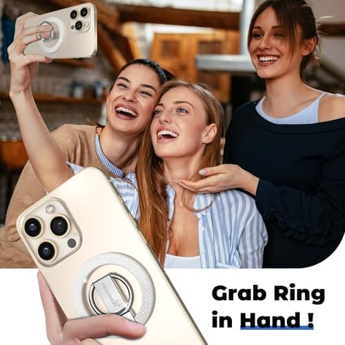 Glamorous Diamond White Magnetic Phone Ring Holder for Mag Safe – Chic Glitter Grip with Versatile Adjustable Kickstand for i Phone 12-16 Pro Max Plus – Ultimate Stability and Effortless Connectivity for Enhanced User Experience