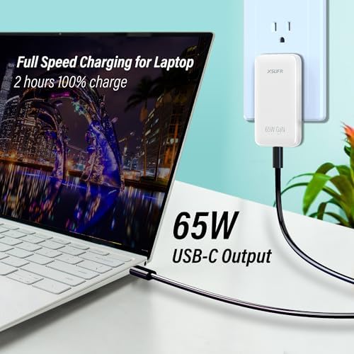 65 W Dual Port USB-C Wall Charger – Ga N Fast Charging Adapter with PPS for Laptops, Tablets & Smartphones – Compact Design with Folding Plug for Travel & Home Use – Stylish White Finish for Modern Aesthetics