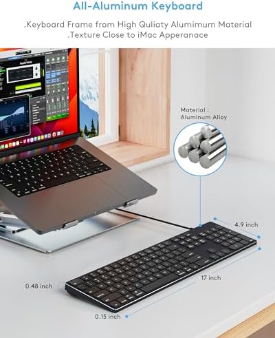 Sleek All-Aluminum Wired Keyboard for Mac – Full-Size USB-A & USB-C Connectivity, Ergonomic Design with Numeric Keypad for Enhanced Productivity on i Mac, Mac mini, Mac Book Pro & Air – Perfect Blend of Style and Functionality for Apple Users