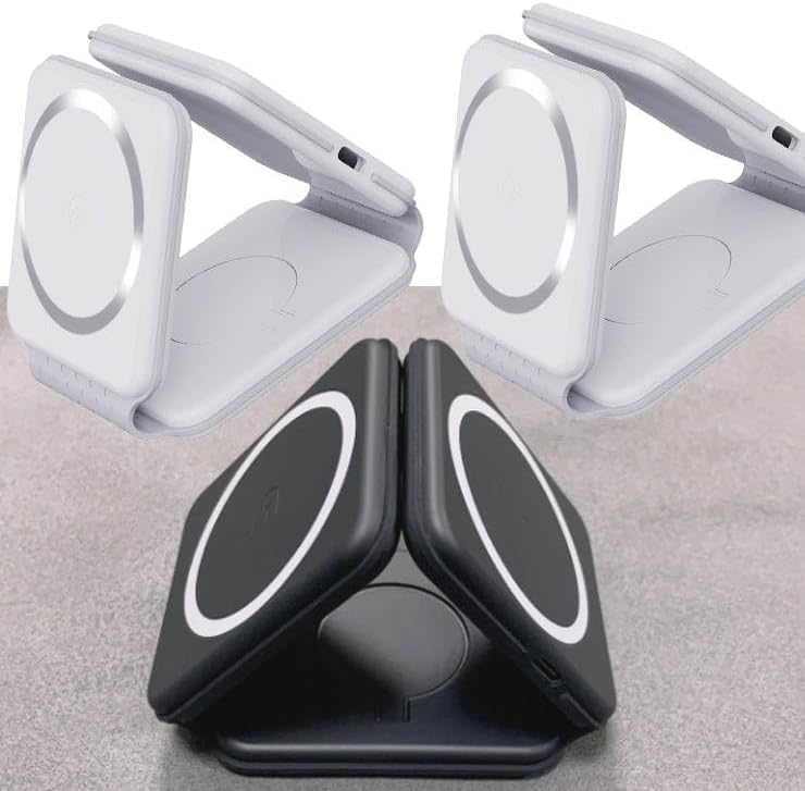 Portable 15 W Magnetic Wireless Charger with Foldable Design and Protective Carry Bag – Seamless Compatibility for Android & i OS Smartphones, Quick Power-Up Solution for On-the-Go Charging