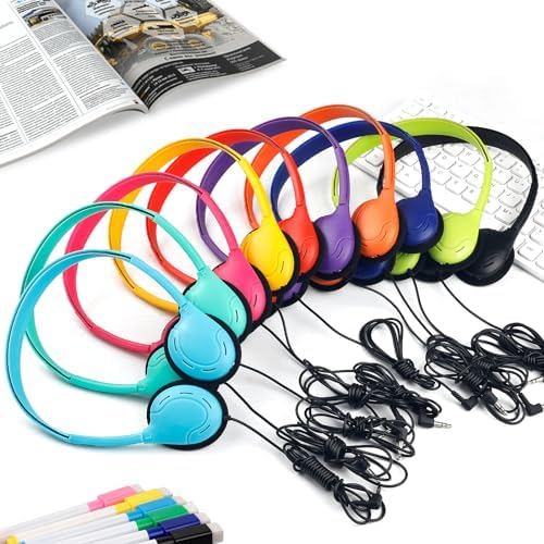 Vibrant Classroom Essential: Bulk Pack of 15 Kids Headphones – Durable Wired Earphones with Universal 3.5 mm Jack for Students, Toddlers, and Teens – Comfortable Fit with Multi-Color Options to Boost Engagement and Enhance Learning Experiences