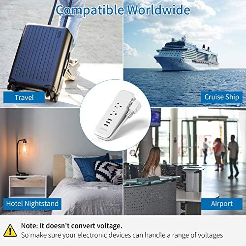 Compact Travel Power Strip with USB Ports – NTONPOWER 2 Outlets & 3 USB Charging Station, 15-Inch Short Extension Cord for Hotels, Airports, and Cruise Ships – Sleek White Design for Ultimate Portability and Enhanced Device Compatibility