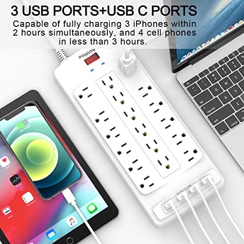 Maximize Your Power Supply with the 18-Outlet Surge Protector Power Strip – 6 Feet Heavy-Duty Extension Cord Featuring 4 Fast USB Ports, 2100 Joules of Surge Protection, and ETL Certification for Ultimate Safety and Compatibility
