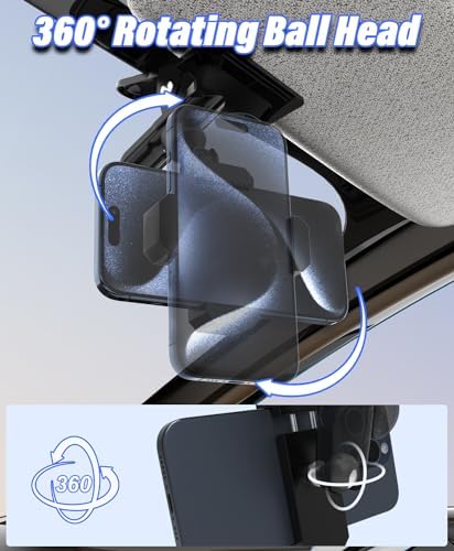 Metal Sun Visor Phone Holder for Car – Adjustable Dual Swivel Ball Mount for Enhanced Visibility – Universal Clamp Fits i Phone 16/15/14/13/12 Pro Max, Galaxy S24/23/22 – Sturdy and Durable Hands-Free Smartphone Accessory for Safe Driving and Navigation – Ideal for 4-7” Devices