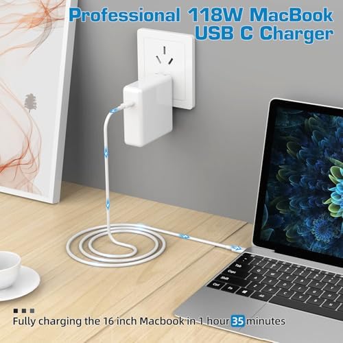Ultra-Fast 118 W USB-C Charger for Mac Book Pro & Air – High-Efficiency Power Adapter with 6.6 ft Cable, Compatible with M1, M2, M3, M4, i Pad Pro, Samsung Galaxy & All USB-C Devices – Compact, Safe & Reliable Charging Solution for Laptops & Smartphones