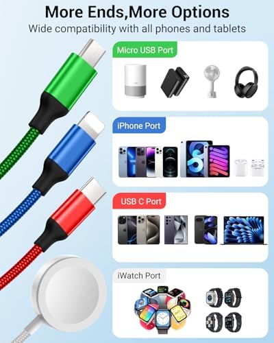 Temdan 3-in-2 USB C Charging Cable: Versatile Multi-Device Charger for Apple Watch Ultra, SE & i Phone 12-16 – Rapid Charge, Compact Travel Essential – Stylish Pink Smartwatch Accessory for On-the-Go Power Solutions