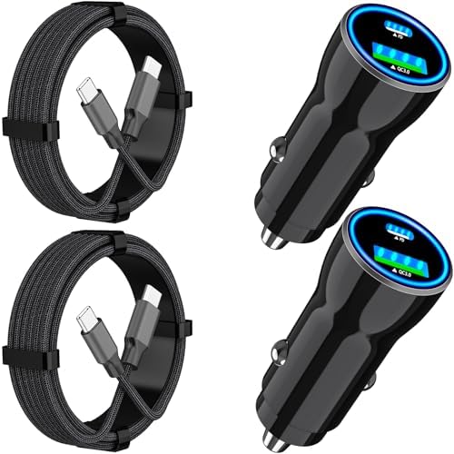 Rombica 105 W MFi Certified Dual USB-C & USB-A Fast Car Charger for i Phone 16 Pro Max – Ultimate Portable Power Solution with 6 FT Coiled Type-C Cable for Rapid Charging on the Go, Perfect for Road Trips and Daily Commuting