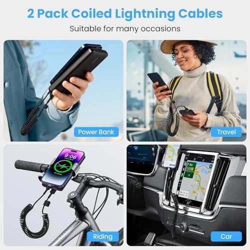Opluz Coiled Lightning Cable 2 Pack – 3 FT MFi Certified i Phone Charger for Fast Charging in Cars, Ideal Short USB to Lightning Cable for Seamless Car Play Experience, Stylish Black Design for Enhanced Interior Compatibility and Clutter-Free Convenience