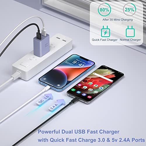 Costyle Dual Port USB Wall Charger – 3 Pack 30 W Quick Charge 3.0 Power Adapter for i Phone 12/11/XR/X/SE & Samsung Galaxy S9/S10/S20 – Compact Fast Charging Solution with Overheat Protection for Home & Travel