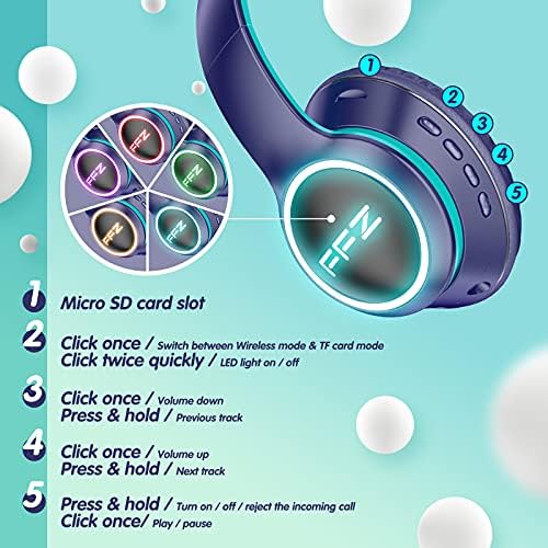 Vibrant Purple Kids Bluetooth Headphones – Safe Listening with Colorful LED Lights, Ultra-Comfort Earpads, Built-in Microphone, and Travel-Friendly Foldable Design for School & Adventure – Perfect for Online Learning and Playtime