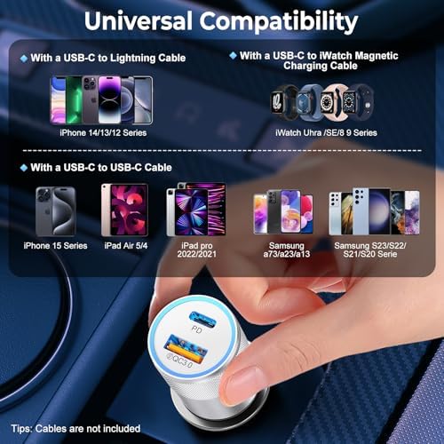 38 W Dual Port USB C Car Charger – Ancekoy 6 Pack Fast Charging Adapter with PD/QC 3.0 for i Phone, Samsung, Google Pixel – Universal Compatibility & Sleek Design for On-the-Go Power Solutions