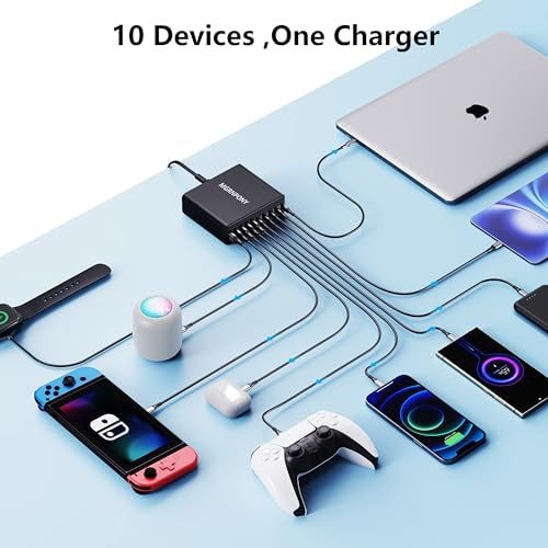 Power Up Like Never Before: 320 W Multi-Device USB C Charger Block with 10 Ports – Ga N III Fast Charging Station for Laptops, Tablets & Smartphones – Perfect for Mac Book Pro/Air, DELL, i Pad, i Phone, Samsung Galaxy – Ultimate Compatibility & Safety Features