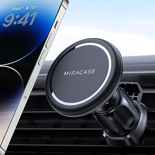 Mag Safe-Compatible Air Vent Magnetic Phone Holder for Car – Miracase Hands-Free Mount with Powerful Grip for i Phone 14, 13, and 12 Pro Max – Effortless Installation, Enhanced Stability, and Sleek Design for Safe Driving