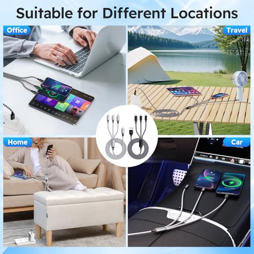 240 W 4-in-1 Braided Charging Cable: Ultimate Fast Charge Solution with E-Mark Chip for i Phone, i Pad, Mac Book & Android Devices (5 FT) – Durable Multi-Connector Cord for Seamless Device Compatibility and Superior Performance