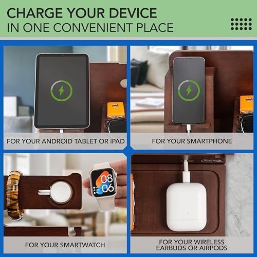 Nightstand Organizer – Bedside Docking Station for Men -Unique Gifts for Husband, Father or Dad from Wife, Son or Daughter -Desk Organizer for Phone, Watches & Accessories (Rustic) – Enhanced Compatibility and Speed