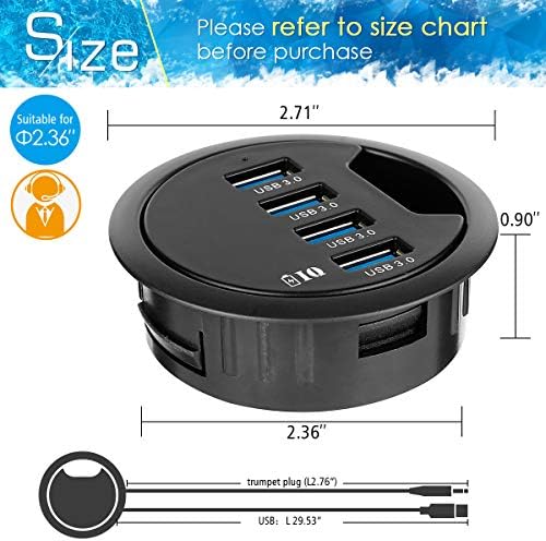 Streamline Your Workspace with the WDX Desk-Fit 4 Port USB 3.0 Hub – Compact 3.14″ Diameter Design with 5 Gbps Data Transfer, 3.5 mm Audio Mic Jack, and BC 1.2 USB Charger for i Phone & Smartphones – Ultimate Connectivity Solution for Professionals and Tech Enthusiasts