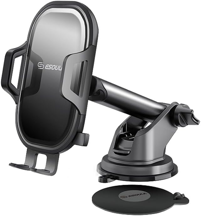Esoulk Secure Grip 360° Rotating Car Phone Holder with Strong Suction Cup & Adjustable Long Arm – Universal Compatibility for i Phone, Samsung, Android & GPS – Enhanced Safety & Convenience for Drivers
