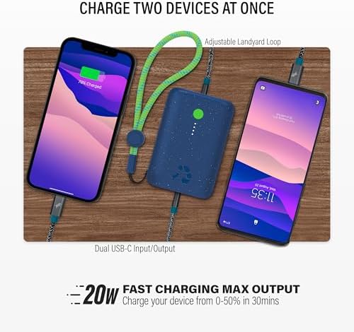 Ultimate Champ 10,000 m Ah Portable Charger – Dual USB-C Power Bank with 20 W Fast Charging for i Phone, Laptops, Tablets & More – Travel Essential with Included Cable for Enhanced Device Compatibility and Performance