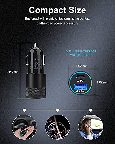 AILKIN 30 W PD USB C Car Charger – Dual Port Fast Charging Adapter for i Phone, Samsung, LG & More – Compact Power Delivery Lighter Socket Charger with Enhanced Safety Features for Efficient On-the-Go Charging