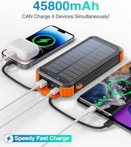 LATIMERIA 45800 m Ah Solar Power Bank – High-Capacity Portable Charger with QC 3.0 Fast Charging, USB-C Connectivity, and Eco-Friendly Solar Technology for i Phone, Samsung, Google Devices – Ultimate Reliability for On-the-Go Power Solutions
