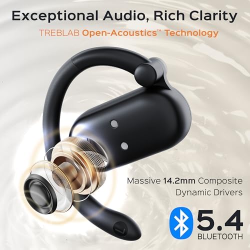 TREBLAB X-Open True Open Ear Wireless Earbuds – Ultra-Lightweight Bluetooth Sports Headphones with 40-Hour Playtime, Secure Behind-Ear Design for Active Use, Immersive Sound Quality, Dual Microphone for Clear Calls, Ideal for Running and Intense Workouts, Enhanced Comfort and Seamless Device Compatibility