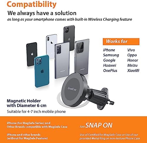 Mag Safe Car Mount Charger – Cradleless 15 W Magnetic Wireless Phone Holder for i Phone 15 Pro Max, 14, 13, 12, 11, Plus & Mini – Effortless Air Vent Installation, Secure Grip, Rapid Charging Solution for Modern Drivers