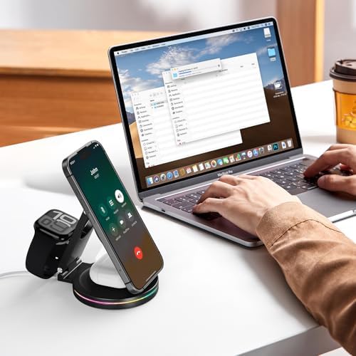 Revolutionary 3-in-1 Wireless Charger Hub for i Phone, Apple Watch & Air Pods – 10 W Fast Charging, 360-Degree Rotating Zinc Alloy Design, Foldable & Magnetic for Ultimate Convenience and Compatibility with i Phone 12-16 Series