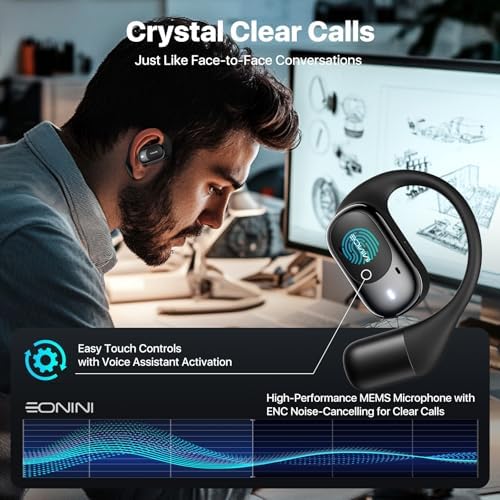 Open Ear Wireless Bluetooth Earbuds – 40 Hours of Playtime, IPX5 Waterproof Sports Headphones with Smart Power Display, Enhanced Call Clarity, Secure Fit for Active Lifestyles, Perfect for Running and Outdoor Activities