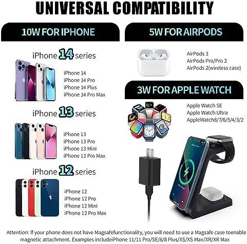 Ultimate 3-in-1 Magnetic Fast Wireless Charging Station for Apple Devices – Seamless Power for i Phone 12-16 Series, Air Pods 2/3/Pro, and Apple Watch Series 2-8, SE, Ultra – Compact, Efficient Design with 7.5 W and 15 W Fast Charging Options – Qi-Certified Convenience for Your Home or Office