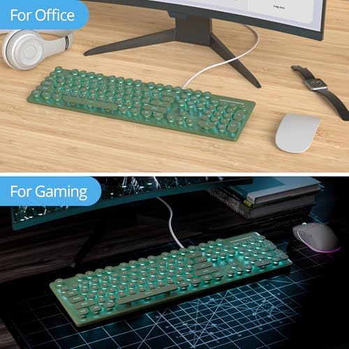 Vibrant Purple Ergonomic Wired Membrane Keyboard – Full-Size 104 Keys with Round Typewriter Keycaps, White LED Backlighting, and Ultra-Quiet Performance for Enhanced Productivity in Any Workspace