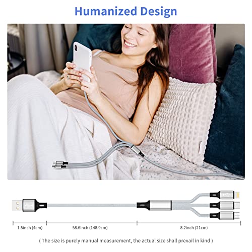 Versatile 3-in-1 Charging Cable – 6 FT Nylon Braided Universal Charger for i Phone 15, Android, and Samsung Devices – Lightning, Type-C, Micro USB Compatibility – Durable, Fast Charging Solution for Home and Travel – 2 Pack for Ultimate Convenience
