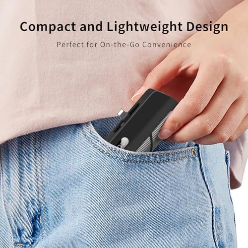 Sleek 5000 m Ah Portable Power Bank – Dual Port Fast Charging for Type-C & Apple Devices with Integrated Cables, Perfect Travel Companion for On-the-Go Charging – Lightweight Design for Effortless Mobility and Maximum Convenience