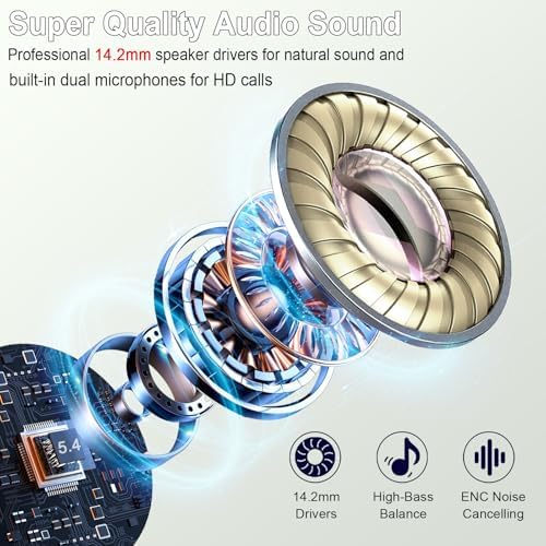 Cutting-Edge Bluetooth 5.4 Wireless Earbuds with 30-Hour Battery Life – Advanced ENC Noise Cancellation for Crystal-Clear Calls, IP7 Waterproof Protection, and Immersive 3 D Bass Audio – Sleek Dark Blue Design Perfect for Music Aficionados and Professionals – Includes LED Charging Case for Effortless Convenience and Compatibility with Android & i OS Devices