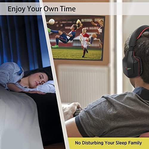 Unleash the Power of Sound with Wallar Ge Long-Range Wireless Over-Ear Headphones – Effortless Setup with RF Transmitter, 100 Ft Wireless Freedom, and 20-Hour Rechargeable Battery Life for Uninterrupted Entertainment – Luxurious Comfort in Sleek Black/Red Design, Compatible with All TV Brands for an Immersive Audio Experience