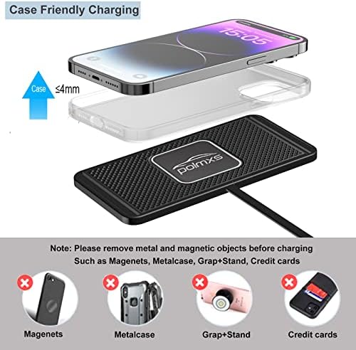 POLMXS 15 W Fast Wireless Car Charger Pad – Non-Slip Charging Mat for i Phone 11/12/14/15 & Galaxy S21/S22/S23/S24 – Essential Accessory for Seamless On-the-Go Power-Up – Includes 30 cm Cable – Durable & Efficient Design