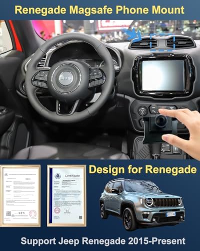 Jeep Renegade Wireless Phone Mount with 15 W Fast Charger – Ultimate Jeep Accessory for 2015-Present Models – Secure Magnetic Holder for Effortless Charging and Navigation – Sleek Design Enhances Interior Aesthetics – Easy Tool-Free Installation for All Phone Sizes