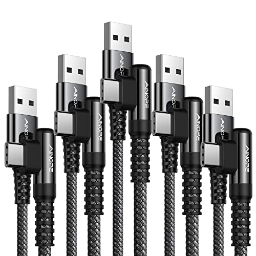 AINOPE Right Angle USB C Cable – 2-Pack (10 ft + 10 ft) Fast Charging 3.1 A Nylon Braided Charger for Enhanced Device Compatibility, Ideal for Gaming and Multitasking, Durable Black Design