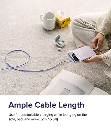 Vibrant 6.6 FT Ringke USB C to Lightning Charging Cable – Fast Charge Your i Phone, i Pad & Air Pods with Stylish Purple Pastel Design, Tangle-Free Connectivity for Effortless Use in Car Play & Beyond, Durable & Efficient Performance