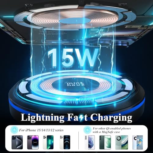 Minthouz Magnetic Wireless Car Charger – 15 W Fast Charging for i Phone 16/15/14/13/12 Series & Qi-Certified Devices – Secure Mag Safe Car Mount for Effortless Navigation & Hands-Free Calls – Sleek, Durable Design for Every Vehicle