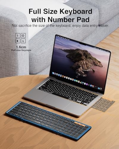 Portable Full-Size Proto Arc Bluetooth Keyboard XK01 – Foldable Wireless Keyboard with Numeric Keypad for i Pad, Tablets, Smartphones, and Laptops – Rechargeable Multi-Device Solution for Windows, i OS & Android – Ultimate Travel Companion for On-the-Go Professionals