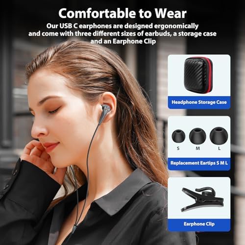 Premium USB-C Earbuds for i Pad & Galaxy Tab – Hi-Fi Stereo Sound with Noise Isolation, Built-in Mic & Volume Control for Ultimate Audio Clarity – Lightweight & Durable Design Ideal for Music, Calls, and Entertainment