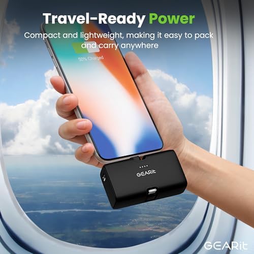 Ultra-Portable 5000 m Ah Power Bank – Dual Output Mini Charger with Integrated USB-C & Lightning Connectors for Effortless Charging of i Phone 15/16 & Android Devices – High-Speed Power Delivery, LED Indicator, and Kickstand for Travel Efficiency