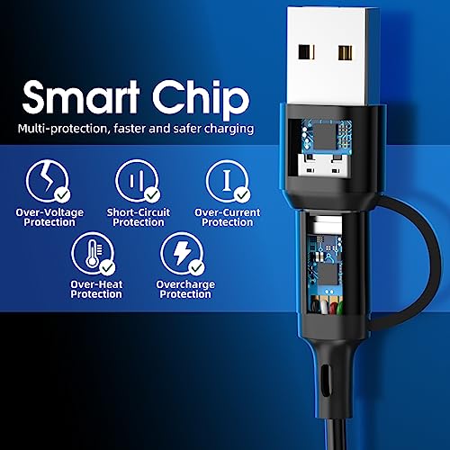 Versatile 6 in 1 Multi Charging Cable [3 Pack, 4 FT] – Durable Nylon Braided Fast Charging Cord for USB A/C, Micro USB, and Lightning Devices – Universal Phone Charger for Home, Office, and Travel – Enhanced Compatibility for All Smartphones and Tablets